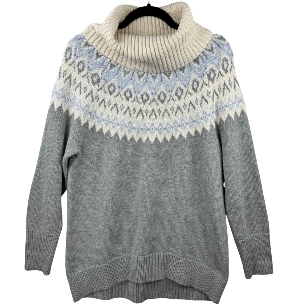 Banana‎ Republic Fair Isle Turtleneck Sweater Women Small Grey Blue Alpaca Blend - Picture 2 of 13